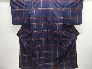 格子織り出し本場泥大島紬着物アンサンブル